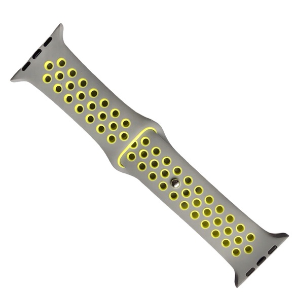 5/$20 NEW Gray Yellow Silicone Sport Band Apple Watch 44/45/49 mm M/L Silver - Picture 2 of 8